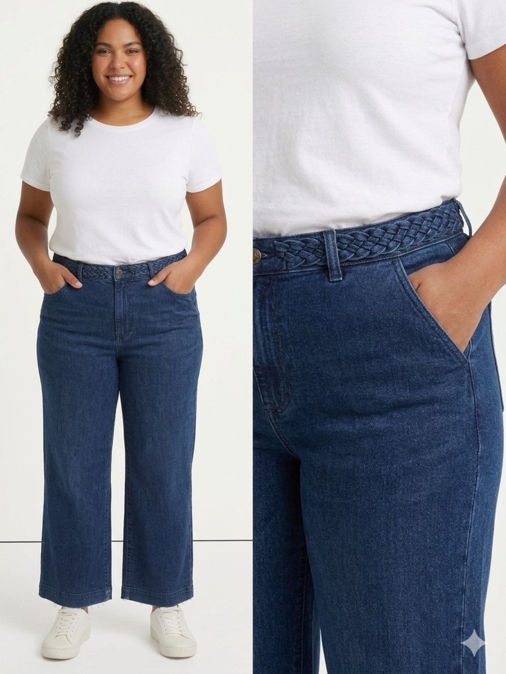 Charter Club Braided-Waist Wide-Leg Jeans in Deep Blue